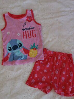 Lilo and Stitch Pajamas Bright Pink & Red w/ Stitch, pineapple & floral details